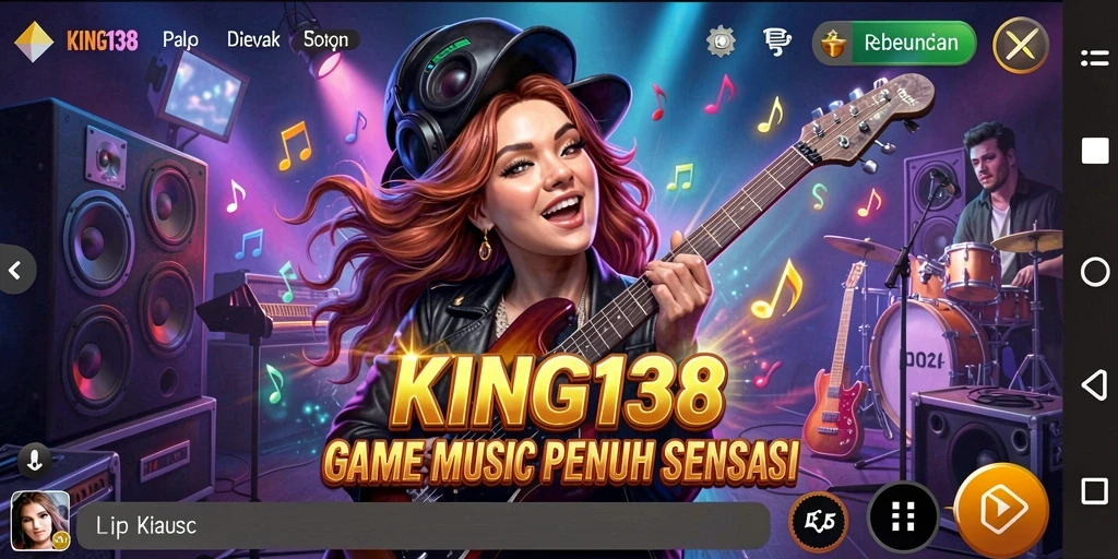 Tampilan gameplay KING138 dengan musik yang energik dan lirik interaktif.
