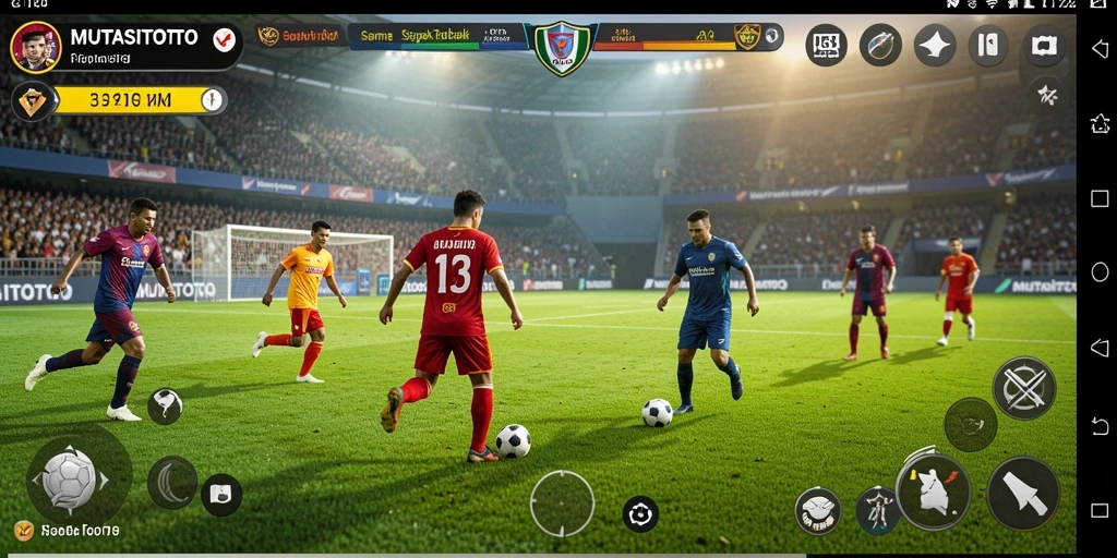 Tampilan gameplay MUTASITOTO dengan aksi pemain sepak bola.