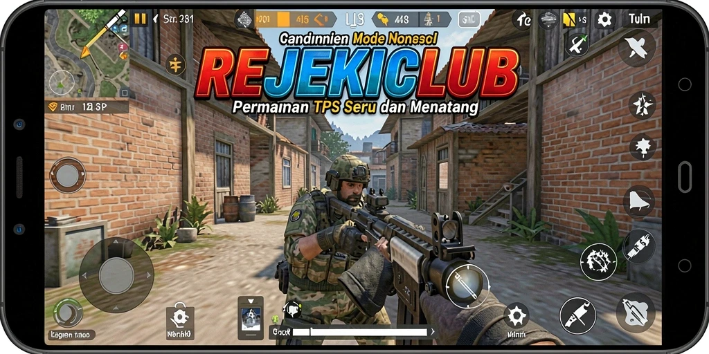 Tampilan gameplay seru dari REJEKICLUB dengan aksi TPS.