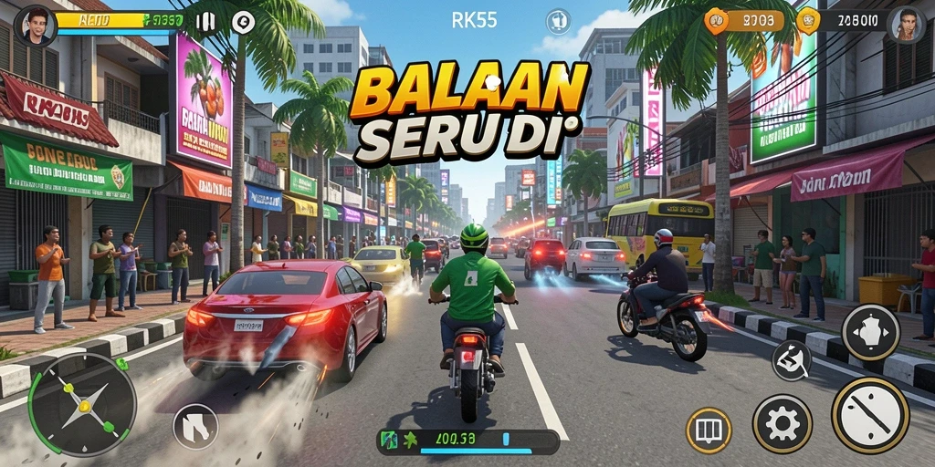 Gameplay seru RK55 dengan mobil balap yang cepat
