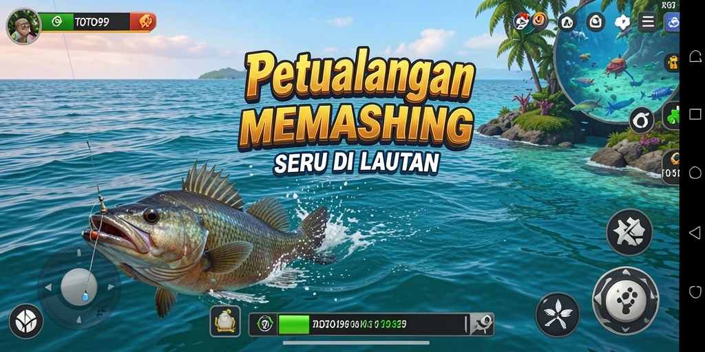 Screenshot gameplay TOTO99 menampilkan pengalaman memancing yang realistis dan mendalam.